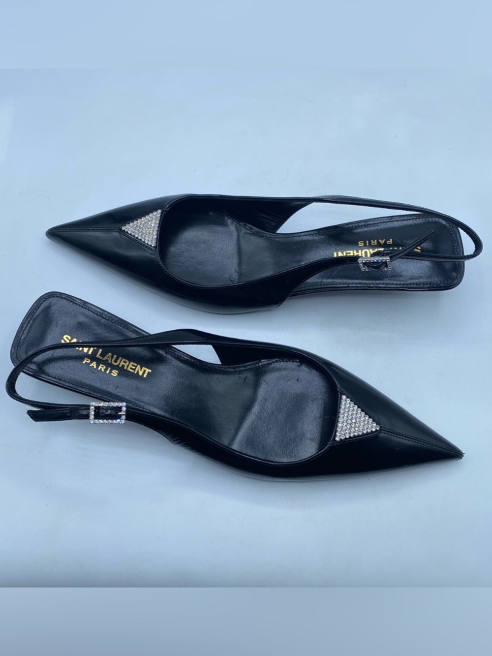 Saint Laurent Cherish Slingback Pumps with Crystal Accents